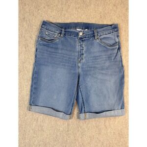 Denim & Co Womens Medium Wash Cuffed Denim Bermuda Shorts Blue Size 16P